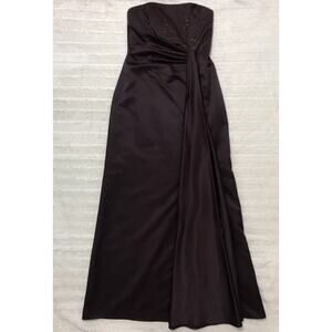 David's Bridal Long Satin Chocolate Brown Bridesmaids Gown Sz 6 EUC #F11606